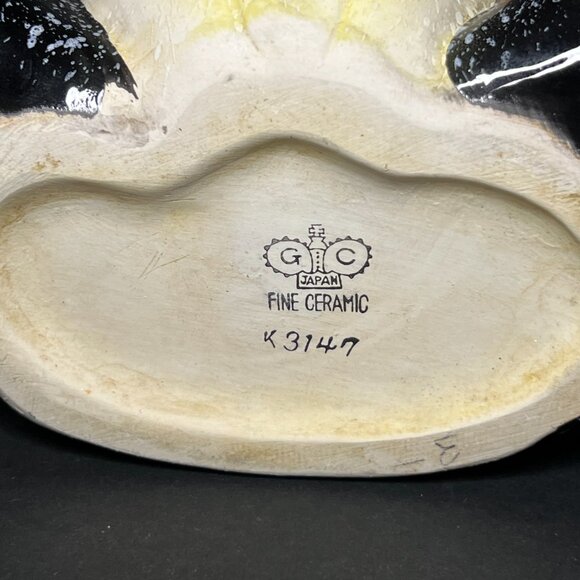 Vintage MCM 1950s Napco Black Pink & Yellow Speckled Ceramic Teddy Bear Planter - Picture 10 of 10